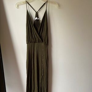Lulu’s Lush Olive Green Knit Summer Beach V Neck Vacation Dress Small